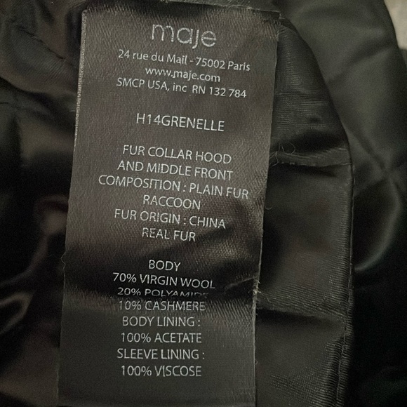 Maje- Grey Parka Coat with Fur Trim size 38= US 6 - Picture 6 of 8